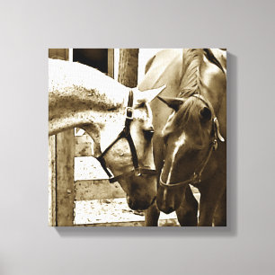 Impressão Em Tela Imagem do Sepia de um Acima-Fim de dois cavalos