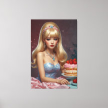 Impressão de tela esticada de bolo de aniversário