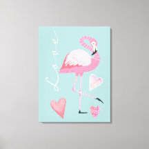 Impressão de tela esticada de Flamingo Rosa Amor