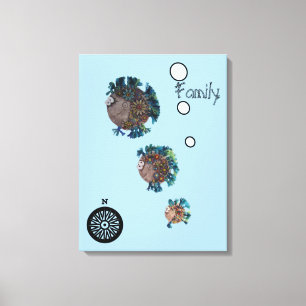 Impressão Em Tela Impressão de Tela - Família de Peixes Azul e Verde