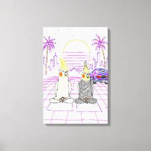 Impressão Em Tela "Impressão em Tela de Papagaios-Vaporwave Pôr do S