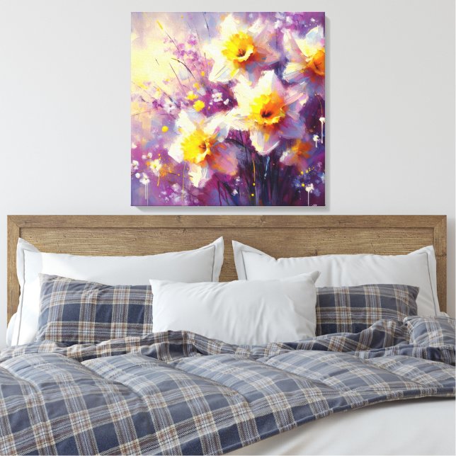 Impressão Em Tela Impressionista Daffodil Floral Purple Yellow Art (Insitu(Quarto))