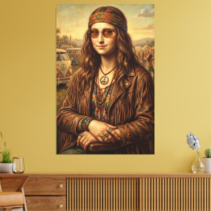 Impressão Em Tela Incrível Mona Lisa Hippie Woodstock