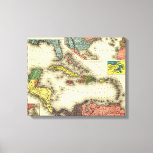 Impressão Em Tela IndiesPanoramic ocidental MapWest Índias
