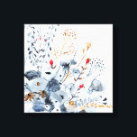 Impressão Em Tela Indigo & Ochre - Flores de Aquarela<br><div class="desc">Indigo & Ochre II por Victoria Borges. Apresenta flores aquarelas em tons azuis variáveis com cores de destaque.</div>