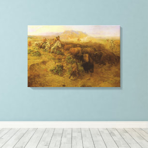 Impressão Em Tela Índios Vintage, Caça ao Búfalo por CM Russell