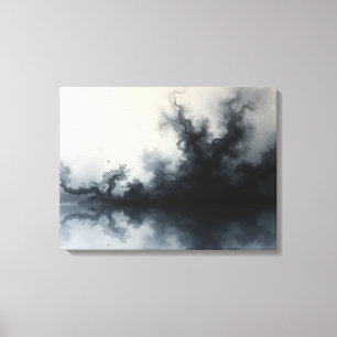 Impressão Em Tela Inkstorm – Arte Fluida Abstrata Monocromática 24"x
