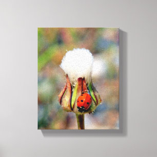 Impressão Em Tela Inseto Ladybug primavera verde vermelho ambiente C