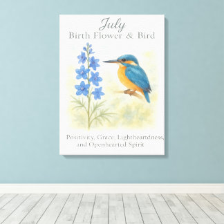Impressão Em Tela Inspiração Floral Azul Vintage Pássaro de Aniversá