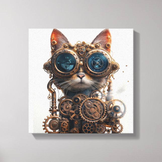 Impressão Em Tela Inventor Gato Steampunk (Frente)
