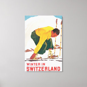 Impressão Em Tela Inverno no poster das viagens vintage da suiça