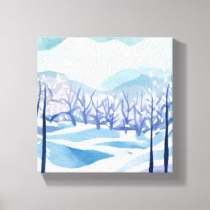 Impressão Em Tela Inverno Wonderland Snowy Blue Watercolor Pintura