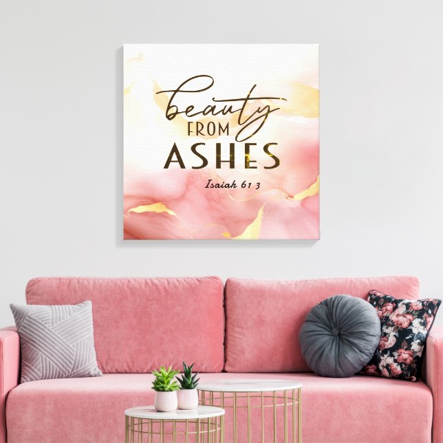 Impressão Em Tela Isaiah 61 3 Beleza da Bíblia Ashes Verse Pink (Insitu(Sala de estar))