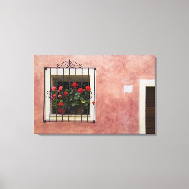 Impressão Em Tela Itália, Asciano, Caixas de Janela com Primavera fr (Frente)