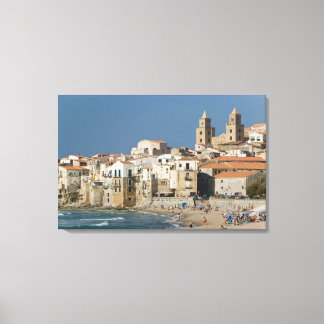 Impressão Em Tela Itália, Sicília, Cefalù, Vista da cidade com Duomo