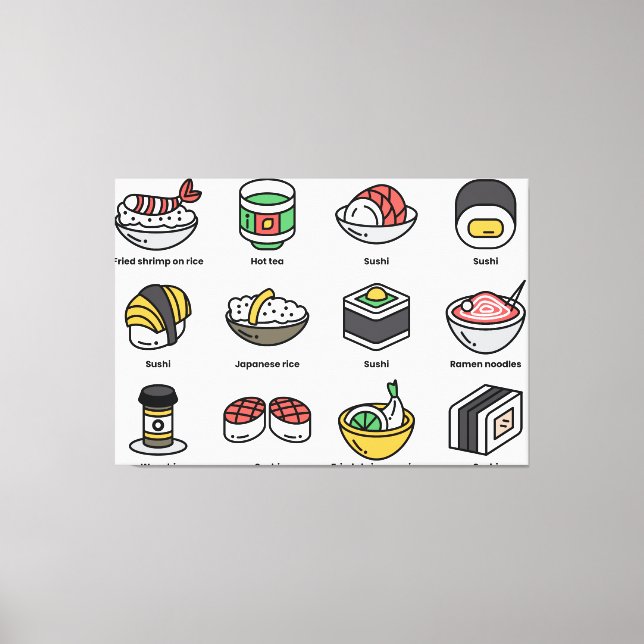Impressão Em Tela Itens de comida japoneses (Frente)