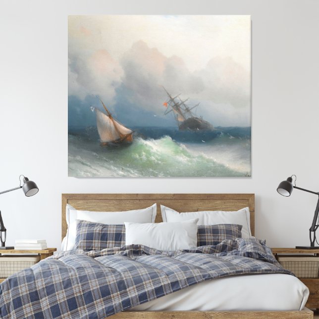 Impressão Em Tela Ivan Konstantinovich Aivazovsky - Dois Navios No M (Insitu(Quarto))