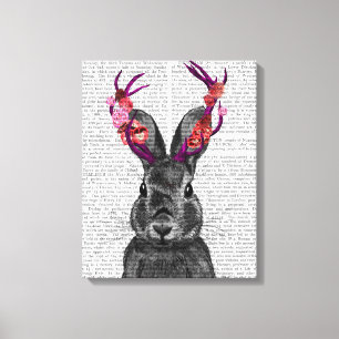 Impressão Em Tela Jackalope com Antlers Rosa