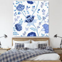 Jacobean Floral Lg Pattern Blue em Branco