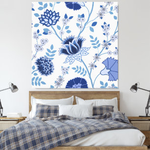 Impressão Em Tela Jacobean Floral Lg Pattern Blue em Branco