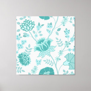 Impressão Em Tela Jacobean Floral Lg Patterno Teals em Branco