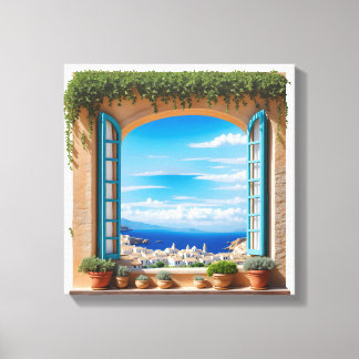 Impressão Em Tela Janela com Vista para o Mar Mediterrâneo | Cidade