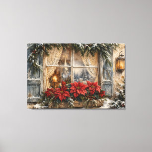 Impressão Em Tela Janela de Natal com Poinsettia Nevada