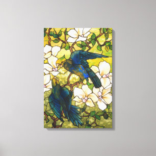 Impressão Em Tela Janela de vitral do hibiscus e dos papagaios