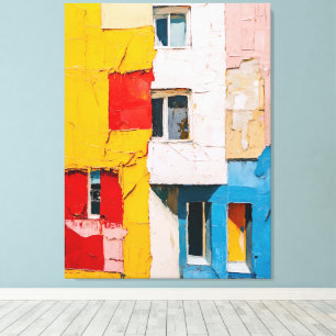 Impressão Em Tela Janelas Urbanas Vibrantes - Pintura a Óleo de Abst