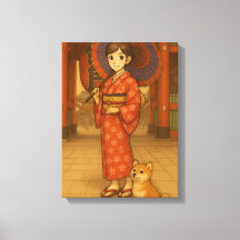 Japan Stroll - Kimono Girl e Shiba dog Art Impress