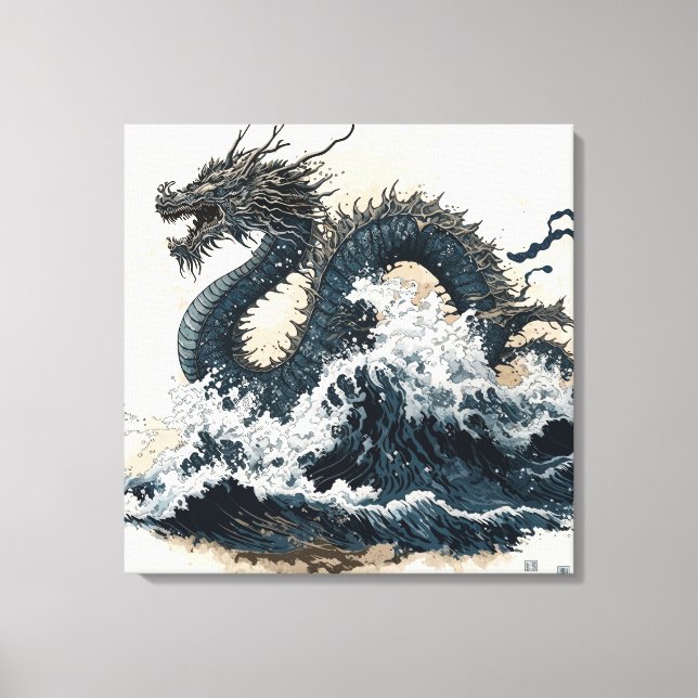 Impressão Em Tela Japanese dragon, Katsushika Hokusai style (Frente)