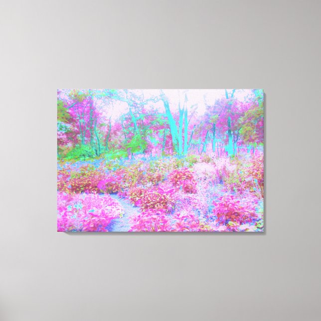 Impressão Em Tela Jardim Abstrato de Rosa Impressionista e Turquesa (Frente)