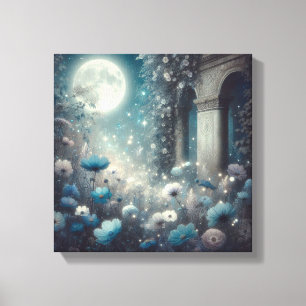 Impressão Em Tela Jardim ao Luar com Flores Celestiais e Estrelas