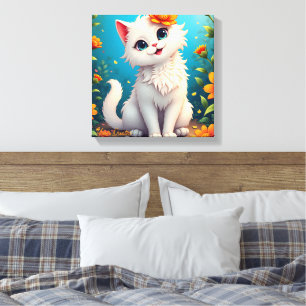 Impressão Em Tela Jardim Caprichoso do Gatinho Branco