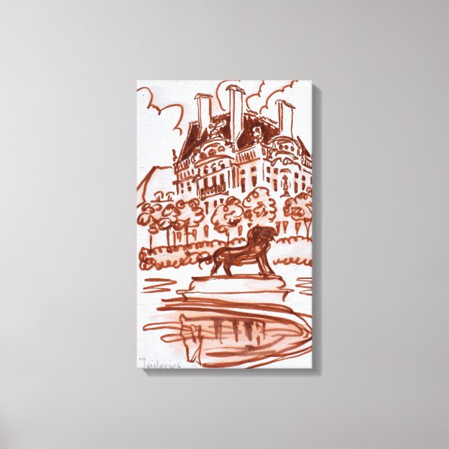 Impressão Em Tela Jardim das Tuilarias pelo Louvre | Paris, França (Frente)