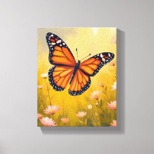 Impressão Em Tela Jardim de Borboleta Monarca Floral Aquarela