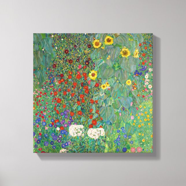 Impressão Em Tela Jardim de fazenda com girassóis por Gustav Klimt (Frente)