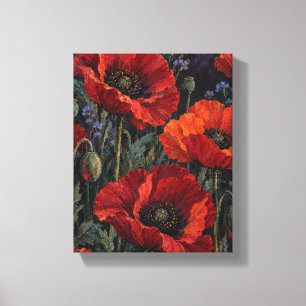 Impressão Em Tela Jardim de Papoulas da Meia-Noite – Pintura Floral