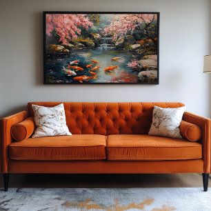 Impressão Em Tela Jardim Japonês Tranquilo com Koi Pond