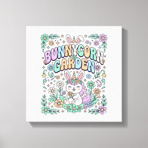 Impressão Em Tela Jardim Unicórnio Coelho Kawaii Tipografia Design_