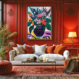 Impressão Em Tela Jarrón con Flores: Arte Favista Estilo Matisse.