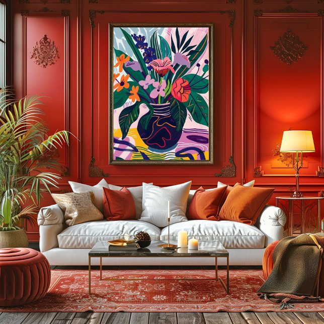 Impressão Em Tela Jarrón con Flores: Arte Favista Estilo Matisse. (Criador carregado)