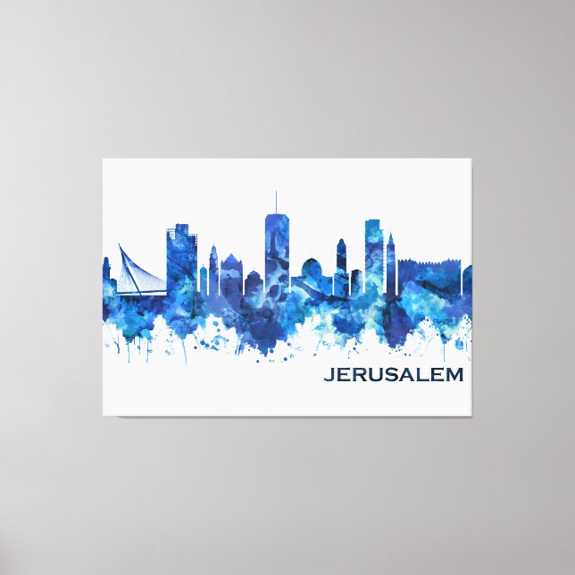 Impressão Em Tela Jerusalém Israel Skyline Blue (Frente)