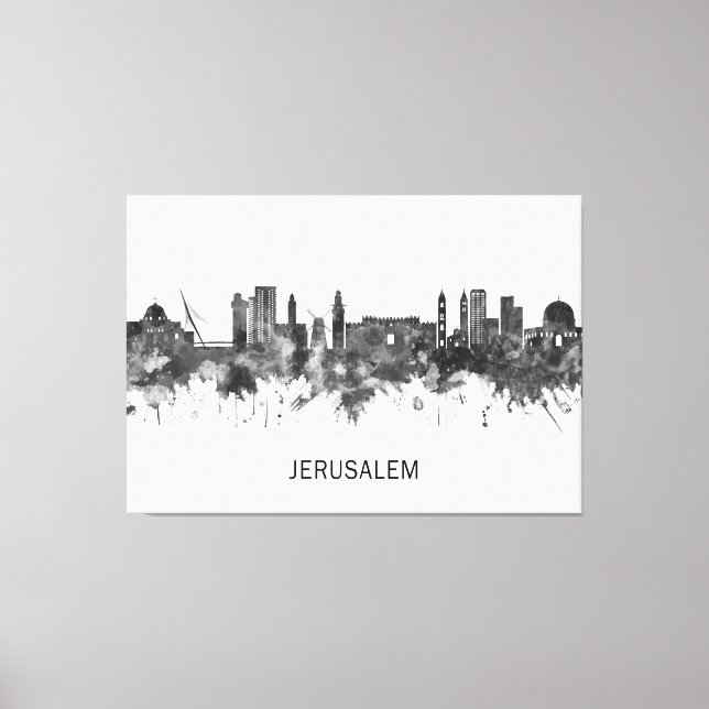 Impressão Em Tela Jerusalem Israel Skyline BW (Frente)
