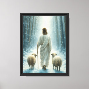 Impressão Em Tela Jesus Caminhando com Ovelhas à Luz do Inverno