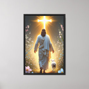 Impressão Em Tela Jesus caminhando em direção à cruz brilhante