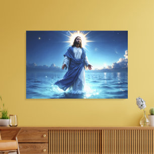 Impressão Em Tela Jesus Cristo andando na cena bíblica da água