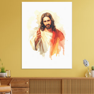 Impressão Em Tela Jesus Cristo Estendendo as Mãos Pintura aquarela