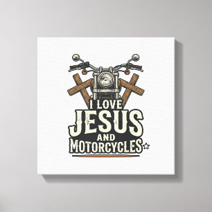 Impressão Em Tela Jesus e Motocicletas Desenho de Cristão Veterano M