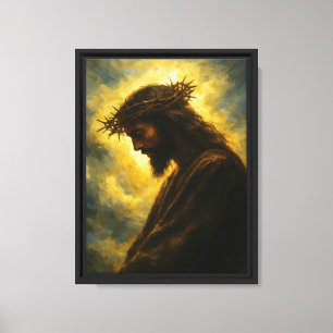 Impressão Em Tela Jesus em Silêncio com Coroa e Luz Dourada